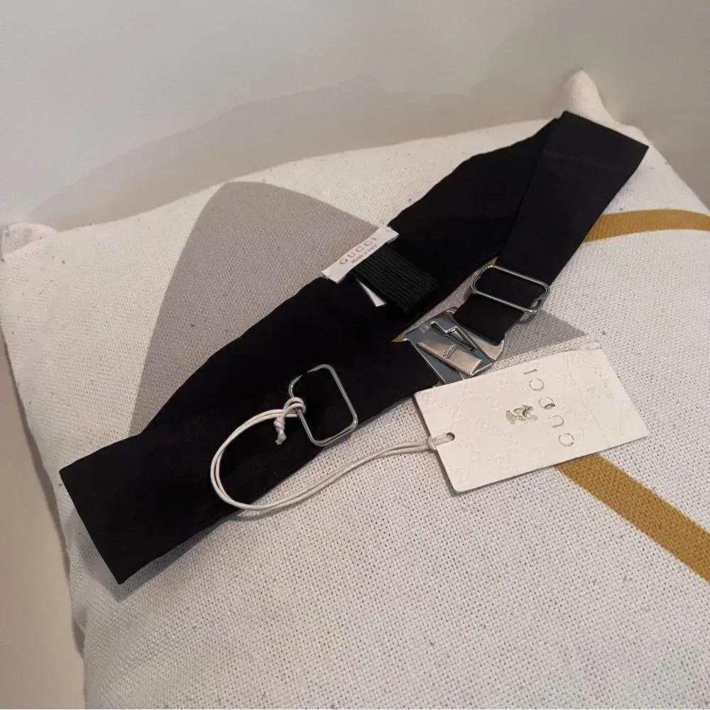 Gucci Black Pleated Silk Joaquin Cummerbund Silver Tone Kids 25in NEW